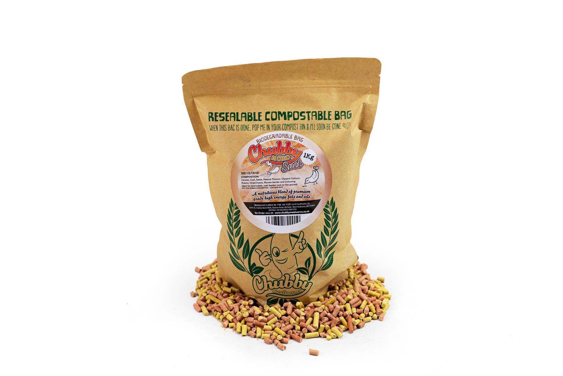 1Kg High-Energy Mixed Chubby Suet Pellets Wild Bird Food