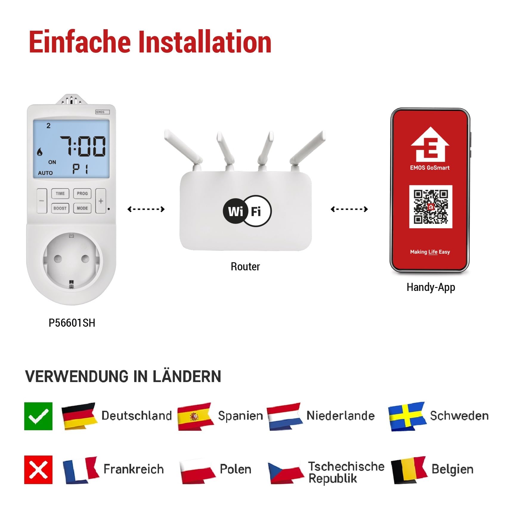 EMOS GoSmart - 2in1 Steckdosenthermostat und Zeitschaltuhr mit App - Smart Home digitaler Raumtemperaturregler und Timer-Steckdose für Heizung und Kühlung - erhöhter Berührungsschutz - Typ F Schuko