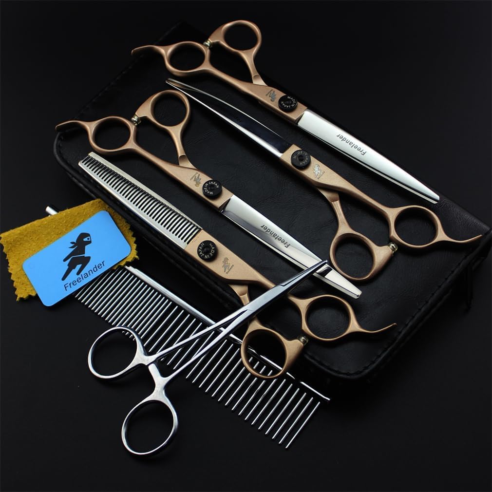 Set di Forbici da Cure per Cani da 7,0 Pollici, Set di cesoie per Gatti per Cani Set 9cr in Acciaio Inossidabile e diradamento e cesoie Curve, affilate e Resistenti,B