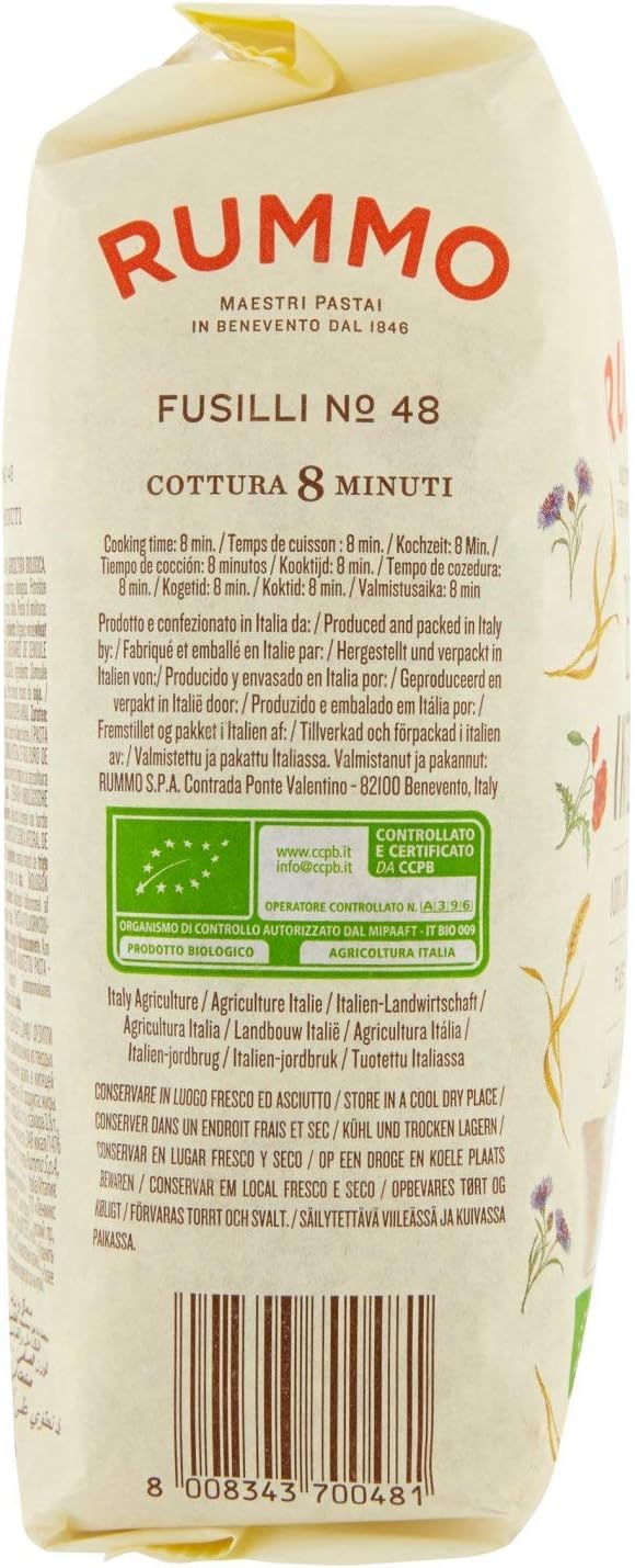 10x Pasta Integrale Fusilli N. 48, Vollkornnudeln Nudeln Vollkorn Italienische Pasta 500g + Italian Gourmet polpa 400g