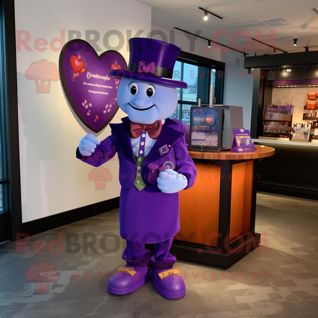 Purple Heart mascotte personaggio costume vestito con un pagliaccetto e Pocket quadrati