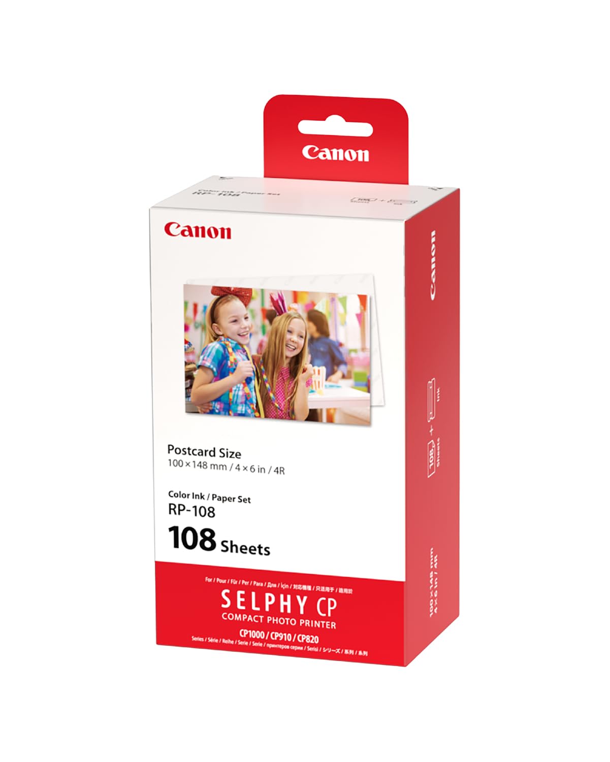 Canon SELPHY RP-108 Tinten- und Papier-Multipack – Original Canon Fotodrucker Tintenpatronen 2er-Pack & 108 Blatt Fotopapier (100 x 148mm)