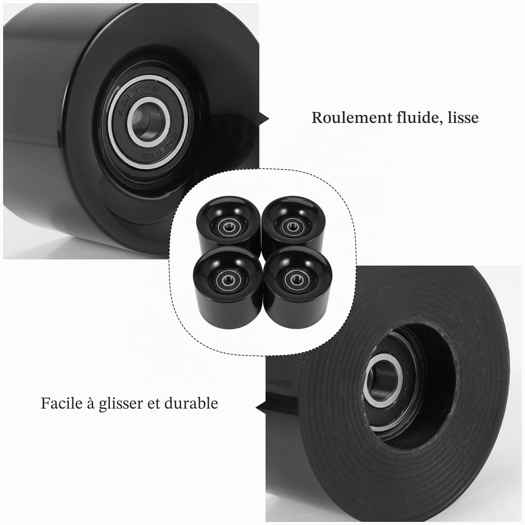 Roues de Skate 60mm ABEC-9 Bearing Steel Cruiser Pack de 4
