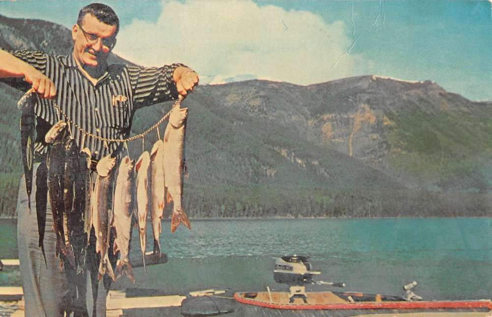 Muncho Lake British Columbia Canada Trout Fish Catch Vintage Postcard K102776