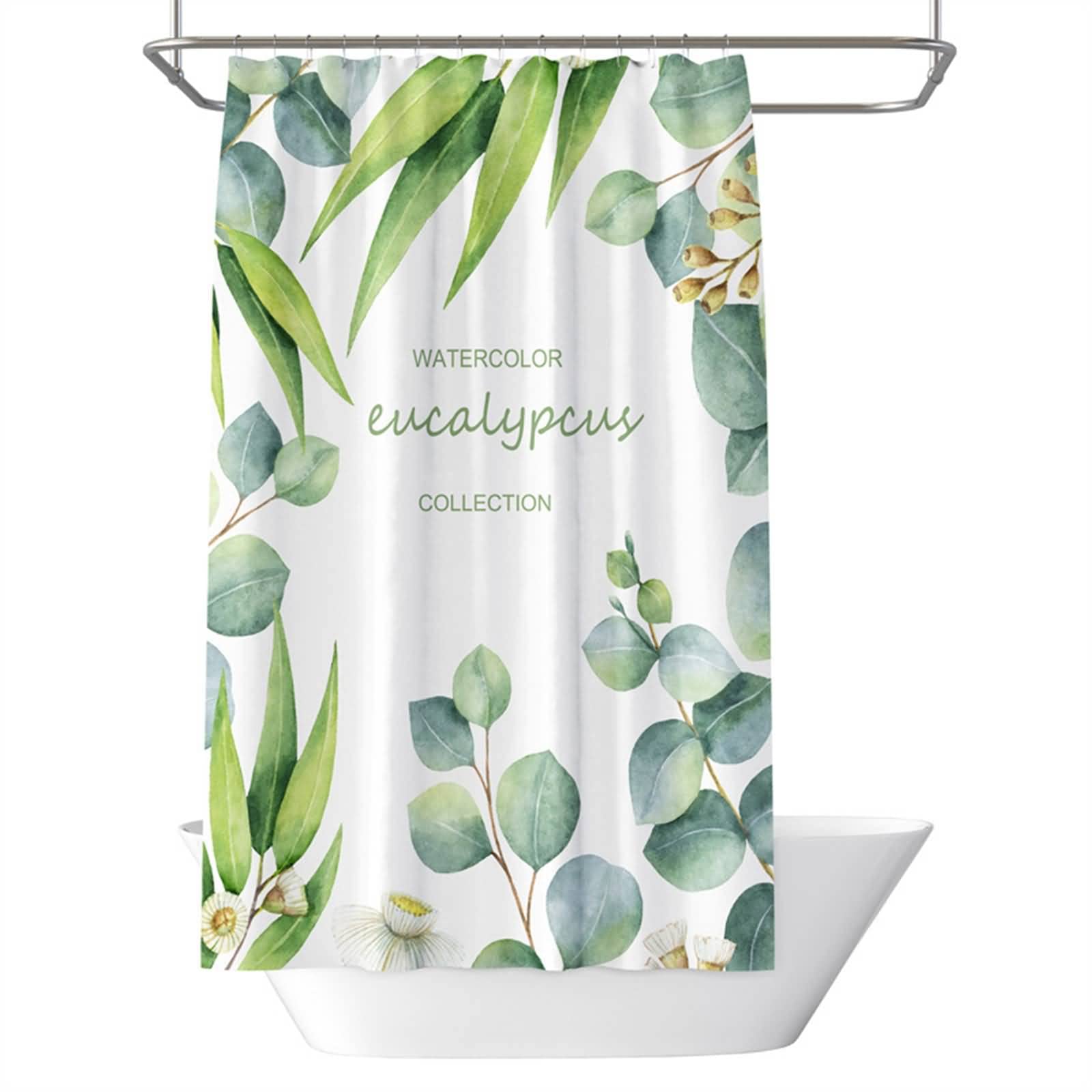 Tenda Doccia Antimuffa 180x200, Poliestere Bianco Verde Foglie E Fiori Tenda doccia con Grommets e ganci