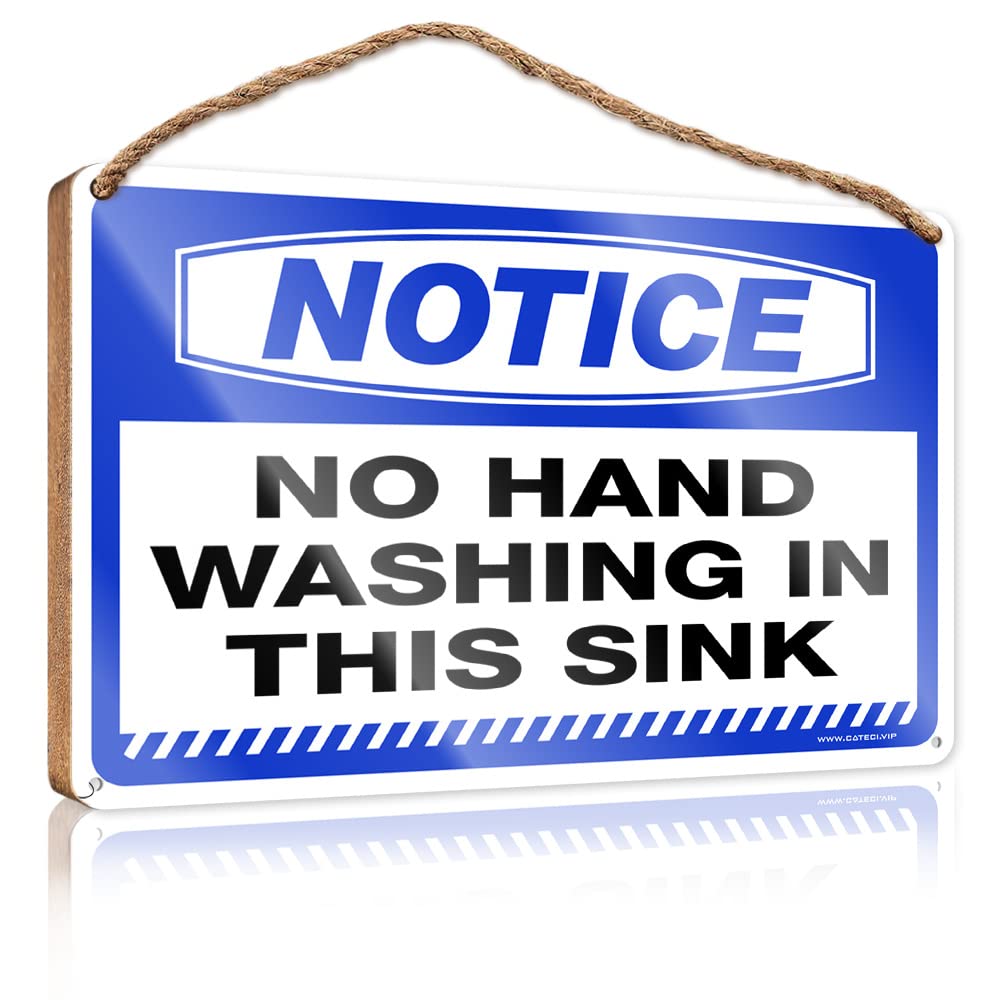 Dtha One Color Bathroom Wood Hanging Sign Notice No Hand Washing In This Sink Wooden Sign Man Cave Decor Bathroom Wall Decor Funny(15X28cm)