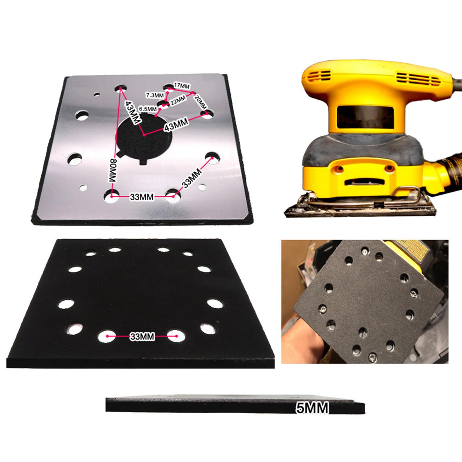 Replacement 1/4 Sheet 10 Hole Sander Pad & Backing Plate for Dewalt DW411 BD5000