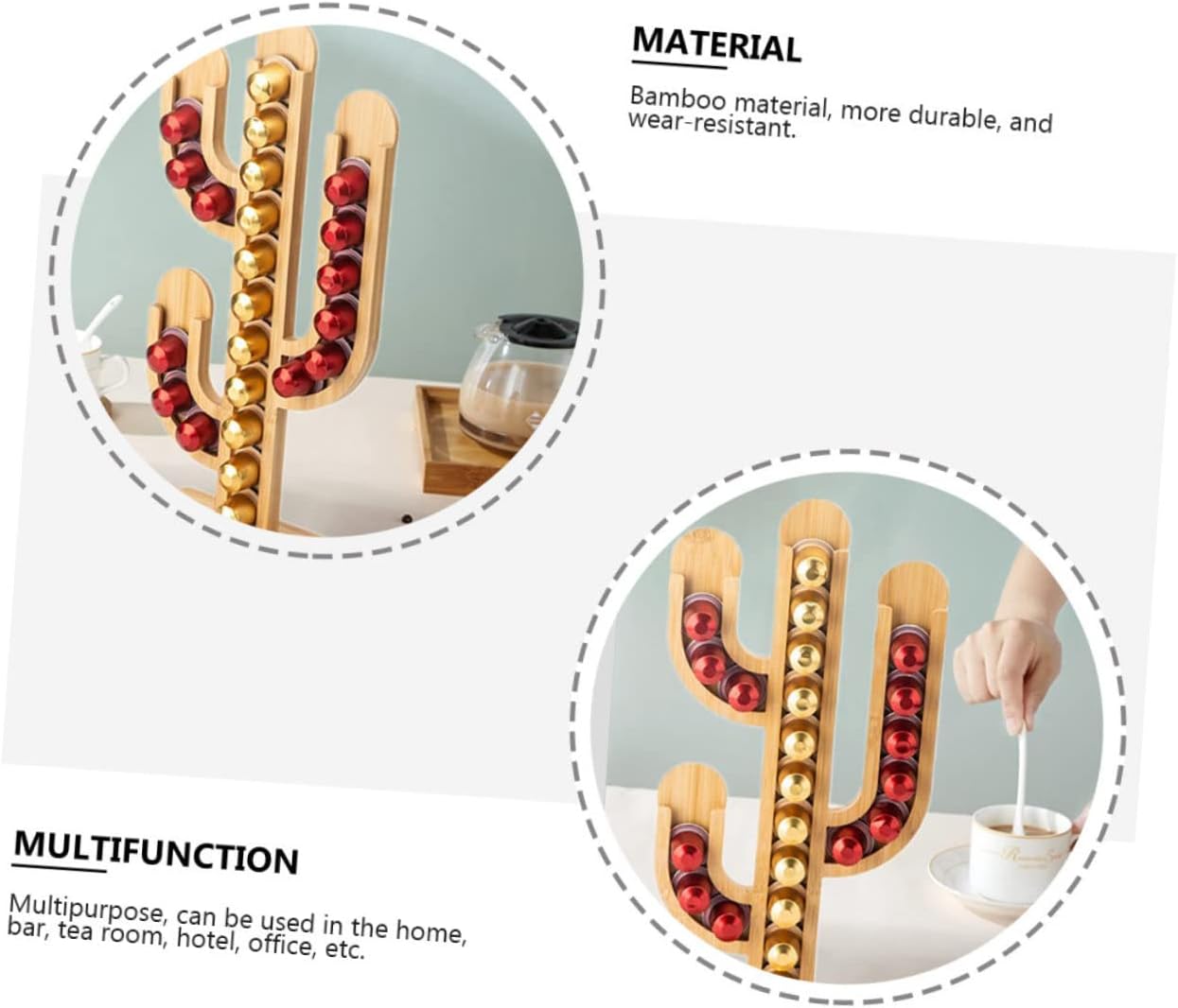 Creative Cactus-shaped Bamboo Coffee Capsule Holder Unique Organizer for Coffee Stylish Stand for Home Office Space-saving Design Fun