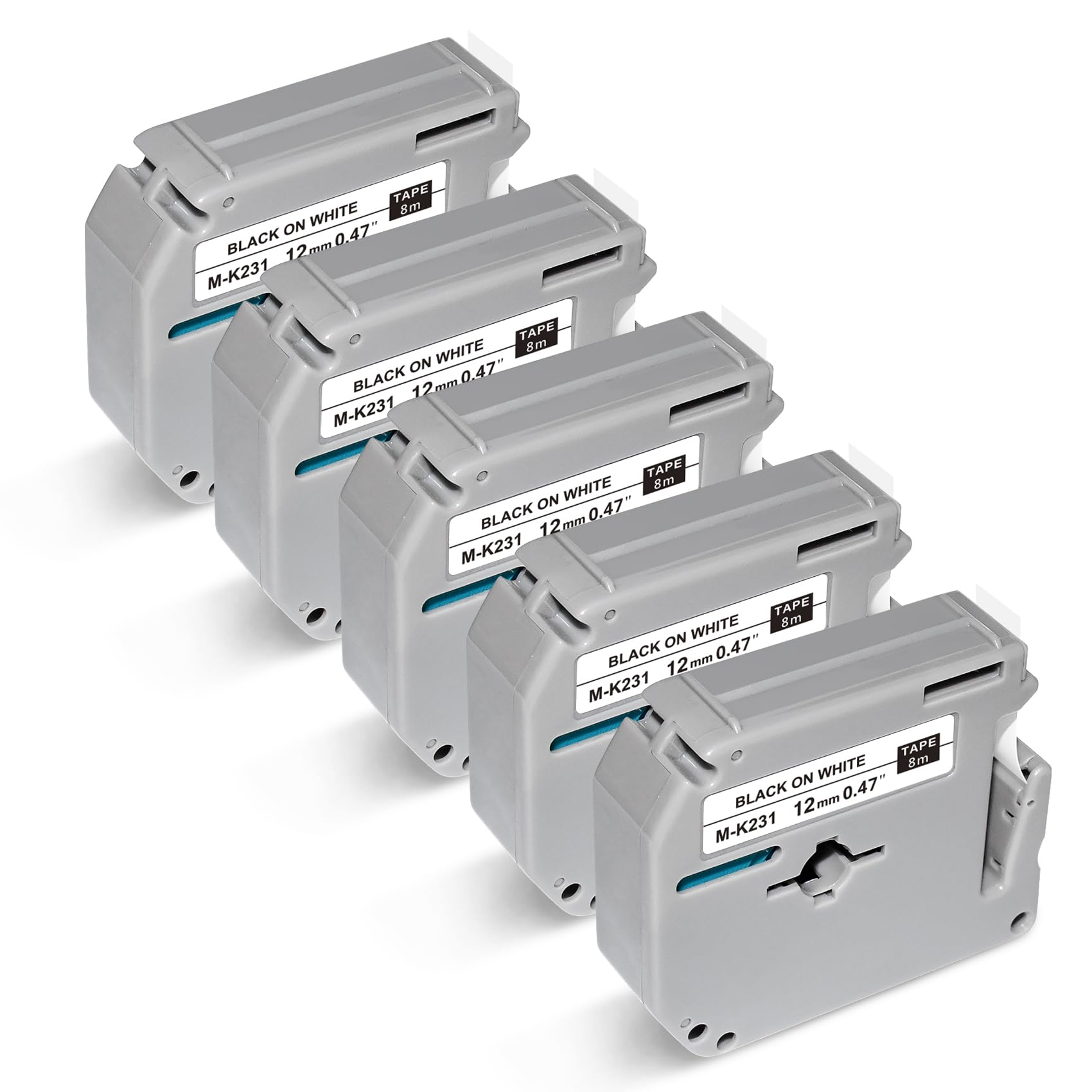 BOYEEZON5Pack M-K231 Compatible for Brother P-Touch M-K231s Mk231 Label Maker Tape, M Tape 12mm 0.47 White for PT-M95 PT-45 PT-60, Black on White