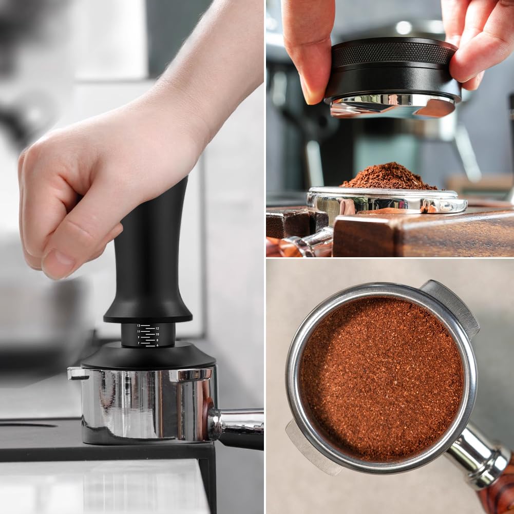 Y-Step 51mm Espresso Tamper Set con Tamper Estación, 5 en 1 Café Accesorios, con Distribuidor de Café Espresso, Agitador de Espresso, Estación de Apisonado, Cepillo de Limpieza de Café
