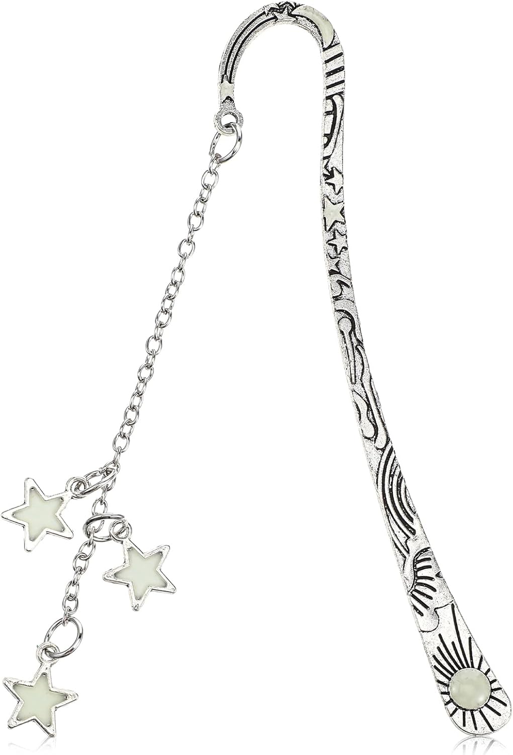 Moon and Stars Luminous Bookmark Glow in The Dark Embossed Book Mark Fantasy Carved Hook Page Markers Reading Accessories Gift for Bookworm Valentine’s Day Readers