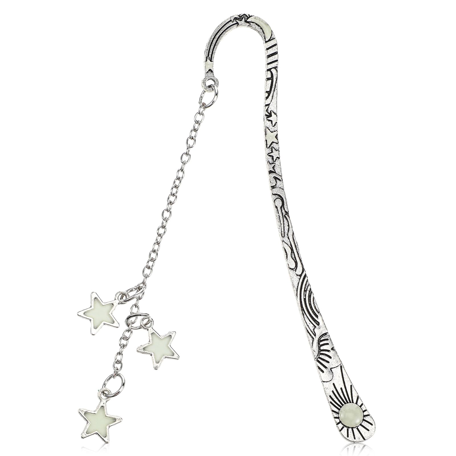 Moon and Stars Luminous Bookmark Glow in The Dark Embossed Book Mark Fantasy Carved Hook Page Markers Reading Accessories Gift for Bookworm Valentine's Day Readers