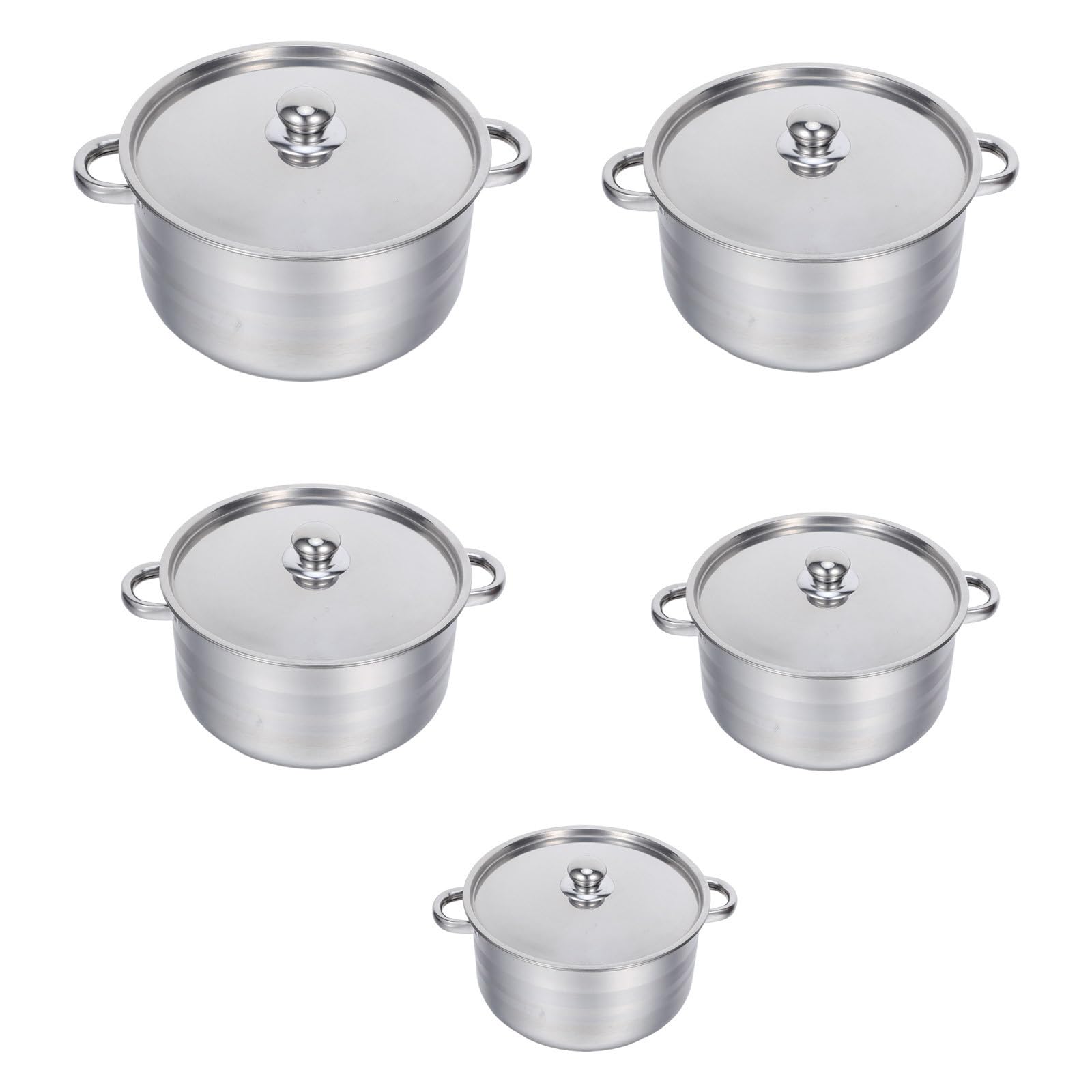 SUPVOX Set Pentole in Acciaio Inossidabile 10 Pezzi con Doppio Manico e Coperchio, Design Elegante e Moderno, Facile da Pulire, per Cucina e Ristorante