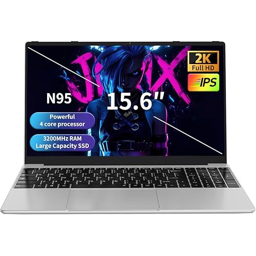 Gaming Laptop with N95 up to 3.4GHz, 16GB RAM, 512GB SSD, 15.6" 2K Display - Lightweight Laptop Computer for Work, Study & Laptop Gaming - Reliable Windows Laptop with Fingerprint Unlock