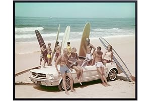 Vintage Mustang Classic Car Surfing Photo - California Vibes Decor