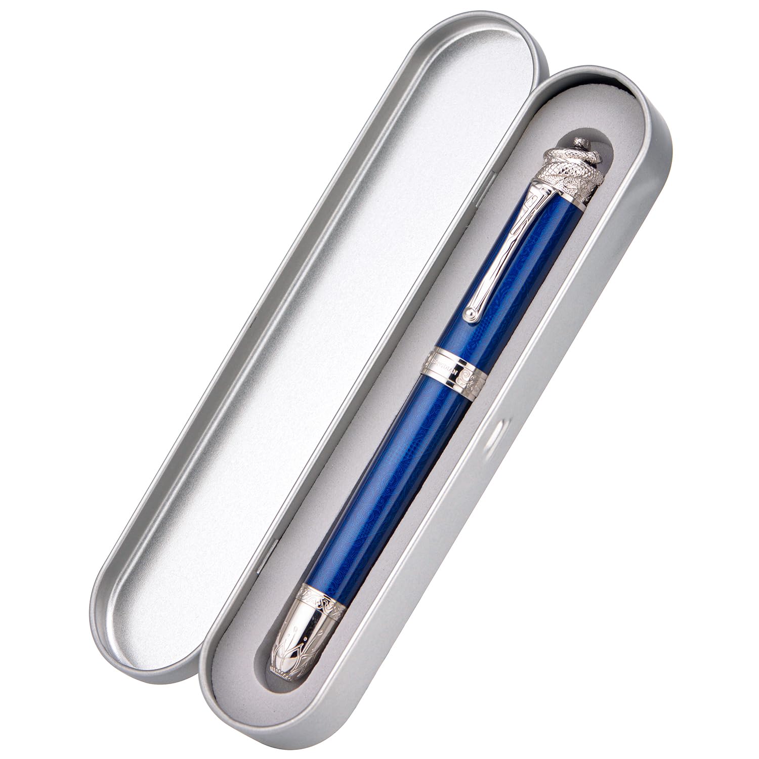 HONG DIAN N25 Piston Fountain Pen, Extra Fine Nib Snake Stereoscopic Carving Design with Metal Case Set (Ocean Blue) - Image 3