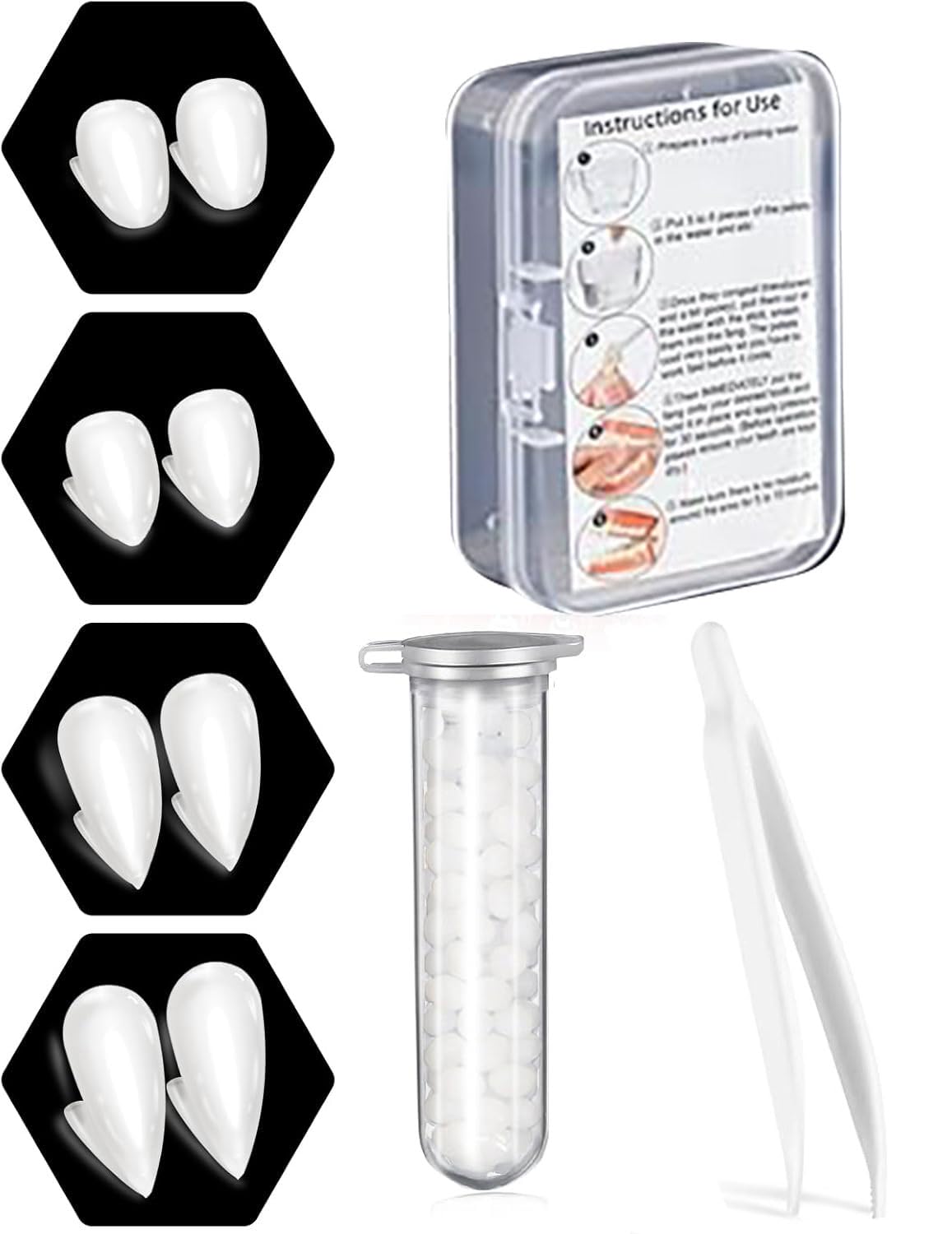 4 Pairs Vampire Teeth Kit 4 Sizes Vampire Teeth Halloween Cosplay Vampire Fangs Fake with 1 Tube Teeth Pellets Glue for Party Cosplay, Halloween, Demon, Witch-picture-16