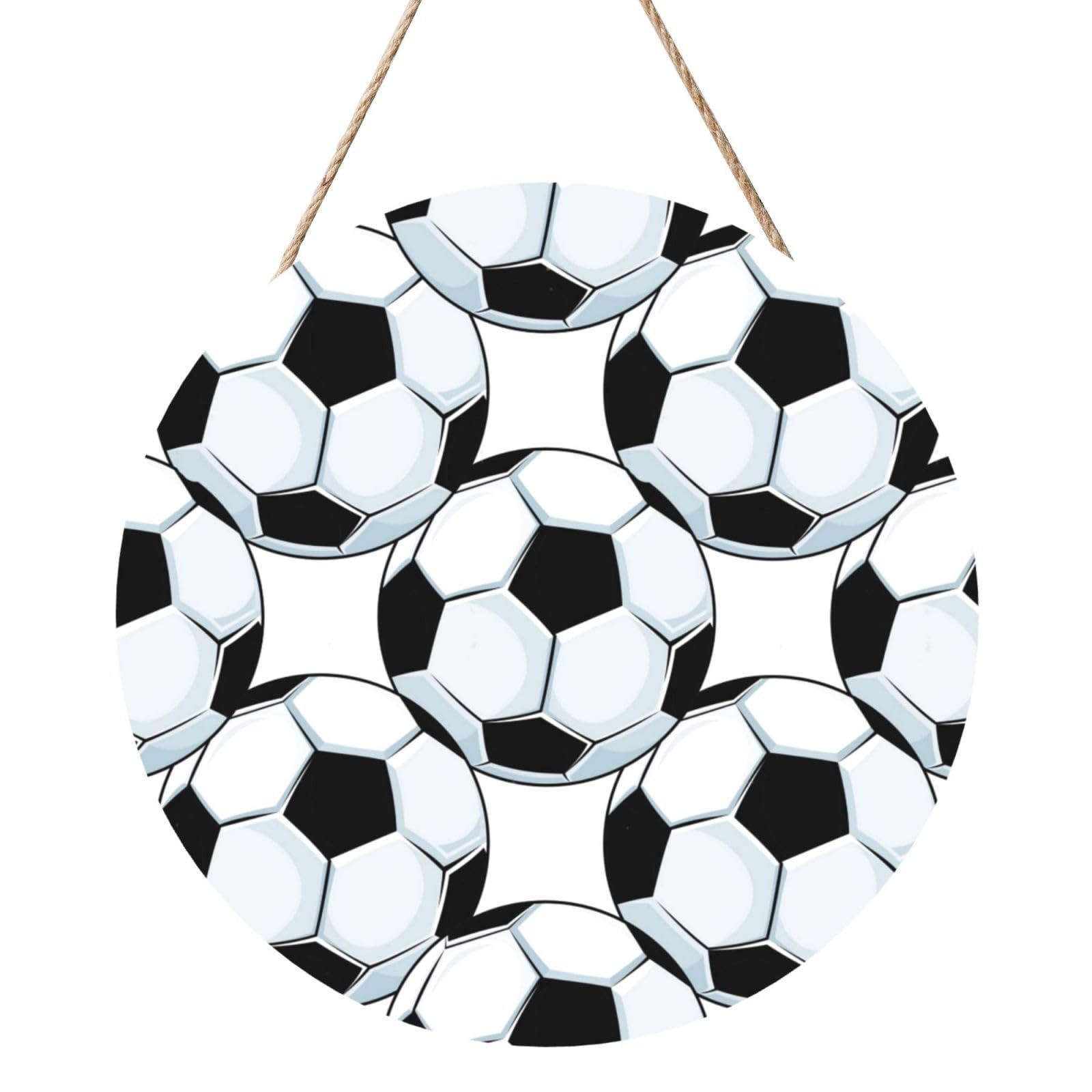 InOmak Football Soccer Balls Sports, Round Wood Panel Painting 12 in, Wall Hanging Painting For Home