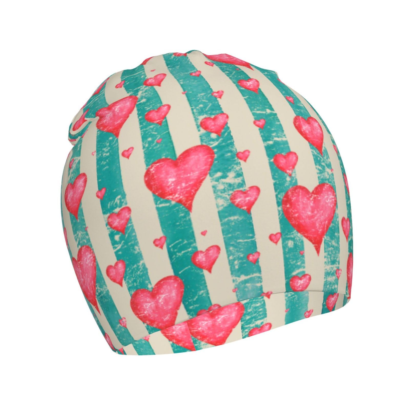 Vintage Striped Heart Kids Beanie Hats Warm Knit Beanie Cap Skull Caps Gifts Decor for Boys Girls White