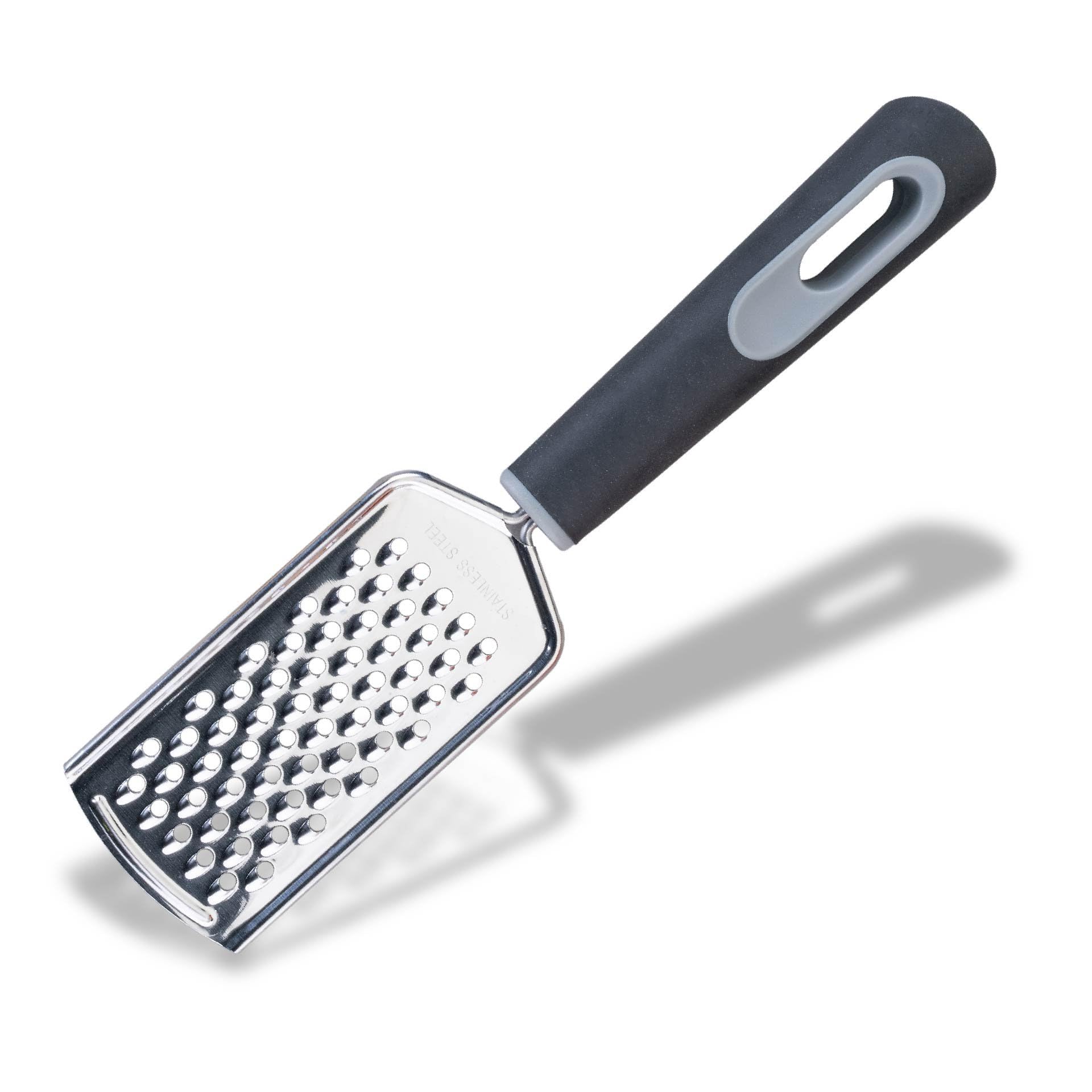 Fackelmann PRO Hand Grater, Cheese & Parmesan Shredder, Fine Chocolate Grater, Lemon Citrus & Nutmeg Zester, Durable Sharp Stainless Steel Blade with Soft Touch Handle 25 cm, Grey