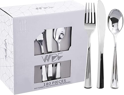 WDF 180 cubiertos de plástico  cubiertos de plástico plateado  cubiertos de plástico resistente  60 tenedores 60 cuchillos 60 cucharas  cubiertos disponible en Yaxa Colombia