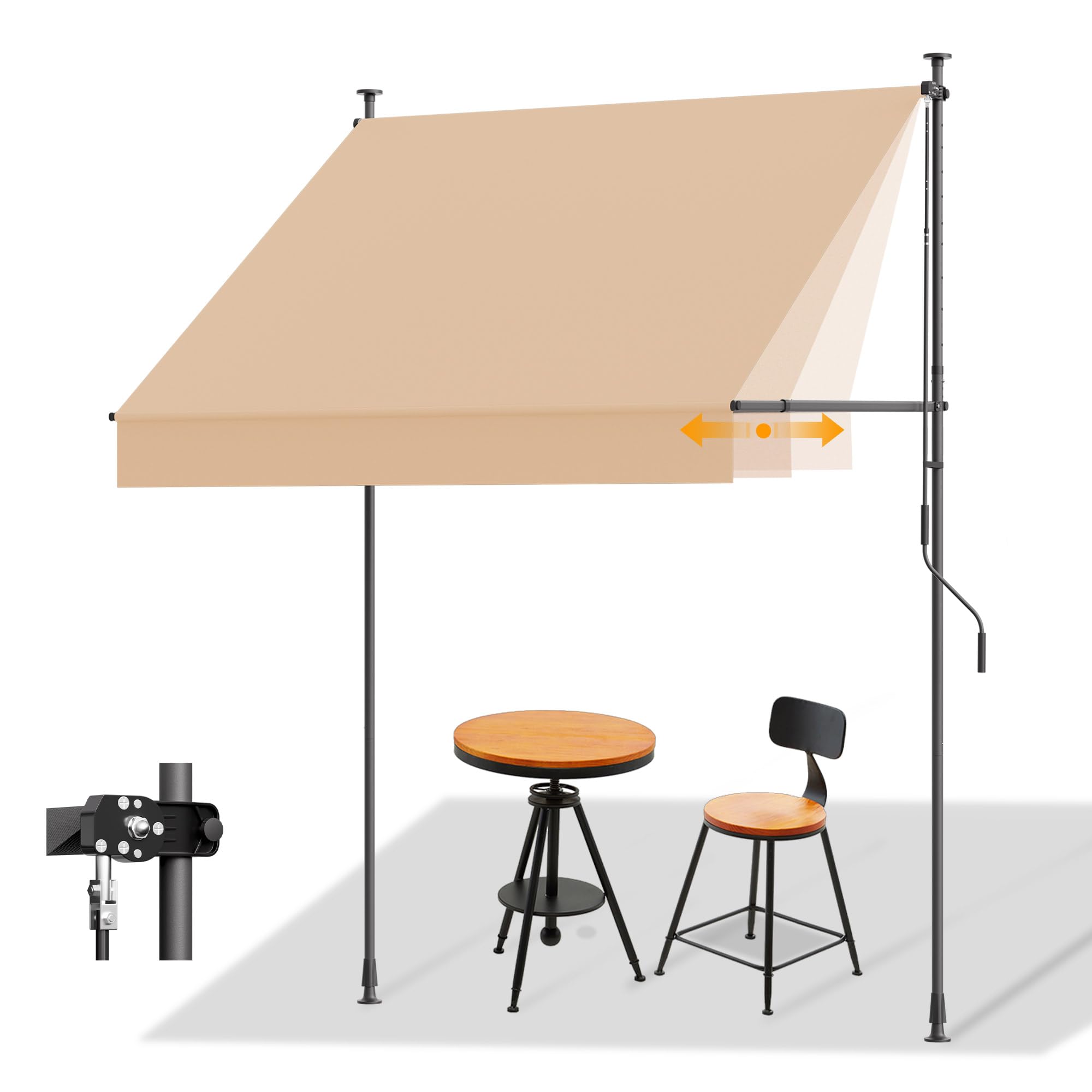 Tenda da Sole a Morsetto con manovella regolabile, Impermeabile Anti-UV, 200 cm x (120-150) cm Cachi