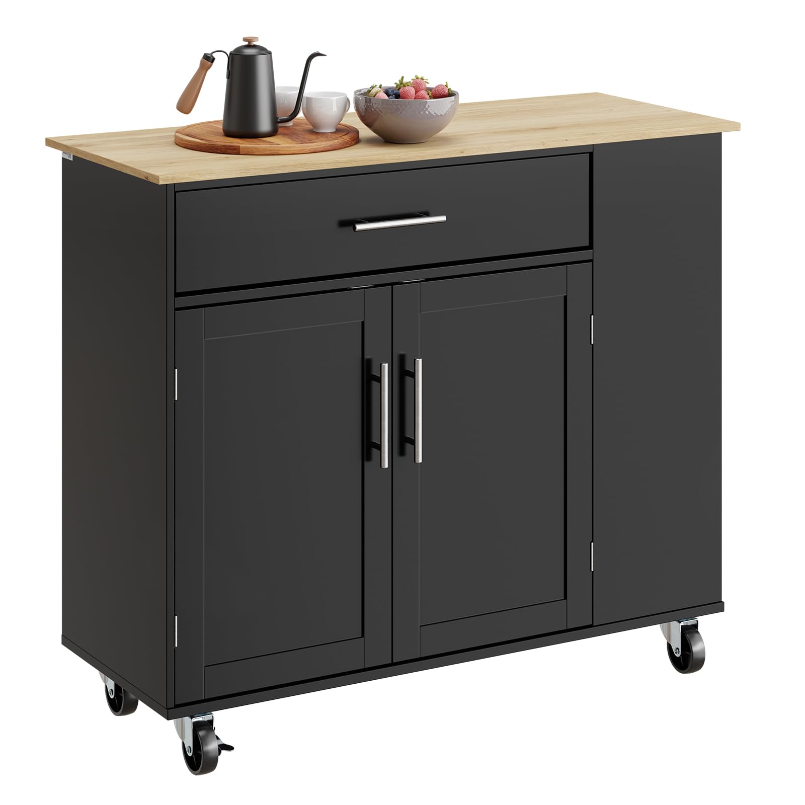 SoBuy Desserte Cuisine avec roulettes freinées et 3 étagères 99x40x84,3 cm | Meuble rangement cuisine, grand plan en bois, charge 75 kg, tiroir et placard 2 portes, MDF/PB, pour la cuisine, FKW133-SCH