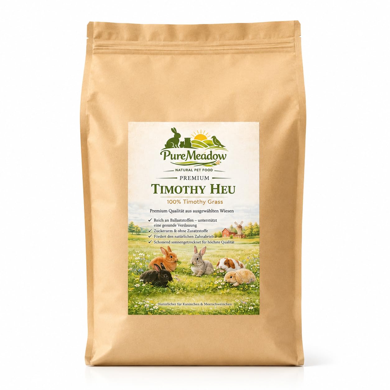PureMeadow Premium Timothy Heno para conejos, cobayas, chinchillas, hámsters y otros animales pequeños, 3 kg