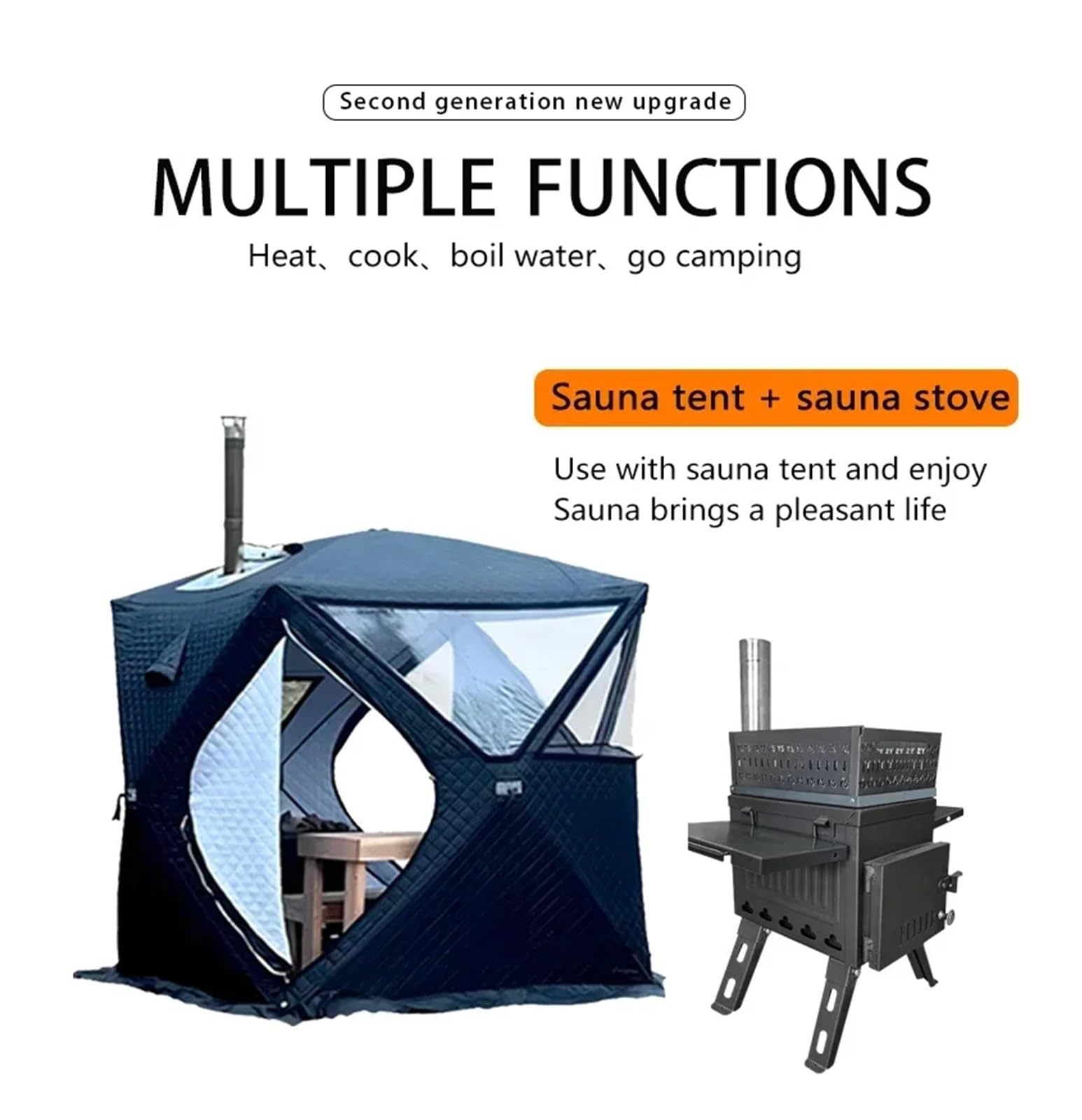 Sauna Ofen Camping Klappholzkohle Brennholz Outdoor Angeln Heizung Herd Multifunktions Tragbare Sauna Zelt Öfen(Black)