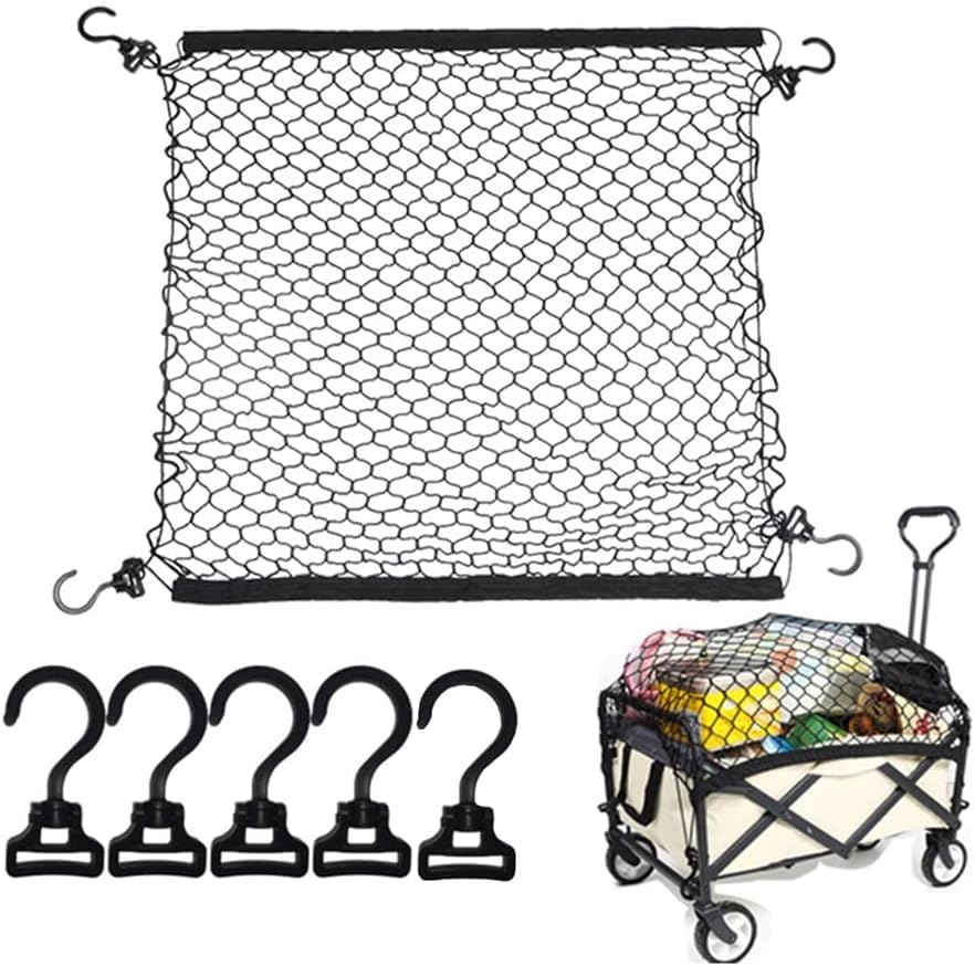 JOEBO Heavy Duty Nylon Cargo Net for Collapsible Folding Utility Wagon – Versatile Wagon Accessories for Beach, Garden, and Camping Carts (36" * 30", Black)