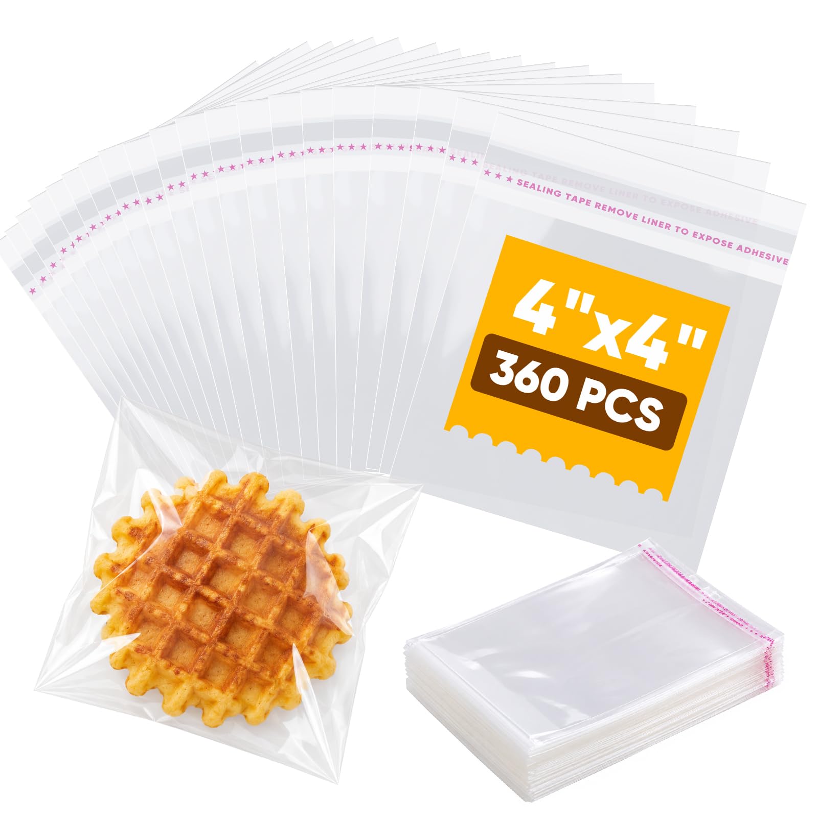 NEOACT 360 Pcs Cookie Bags, 4x4 Clear Cellophane Treat Bags