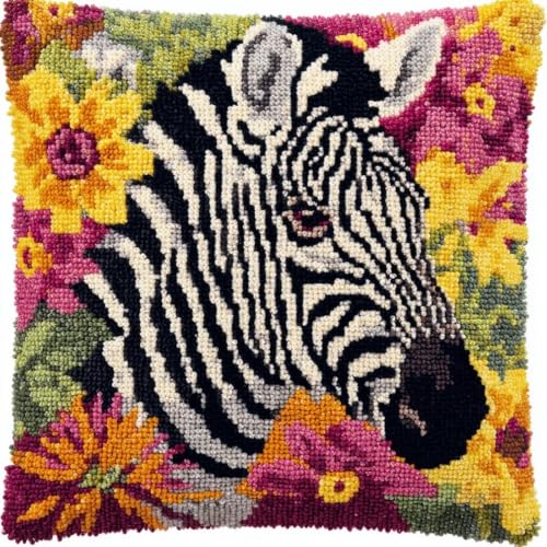 Kit de tejer cojín 43x43cm de cebras, manualidad de ocio creativo para decorar tu salón