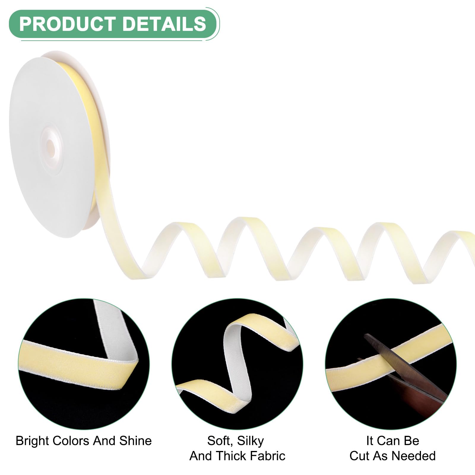 M METERXITY Light Yellow Velvet Ribbon - Image 2