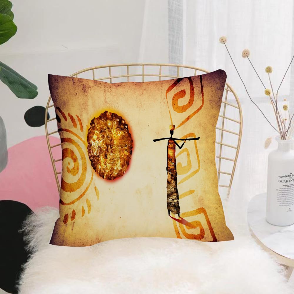 Hyosxw Retro-Textured Tribal Human Figure Decoratio - A9 Cushion Cover,Throw Pillow Case Home Decorative For Living Room Bedroom Sofa Chair 18X18 Inch,Retro-Textured Tribal Human Figure Decoration, With Primitive Totems,Pillowcase 45X45cm