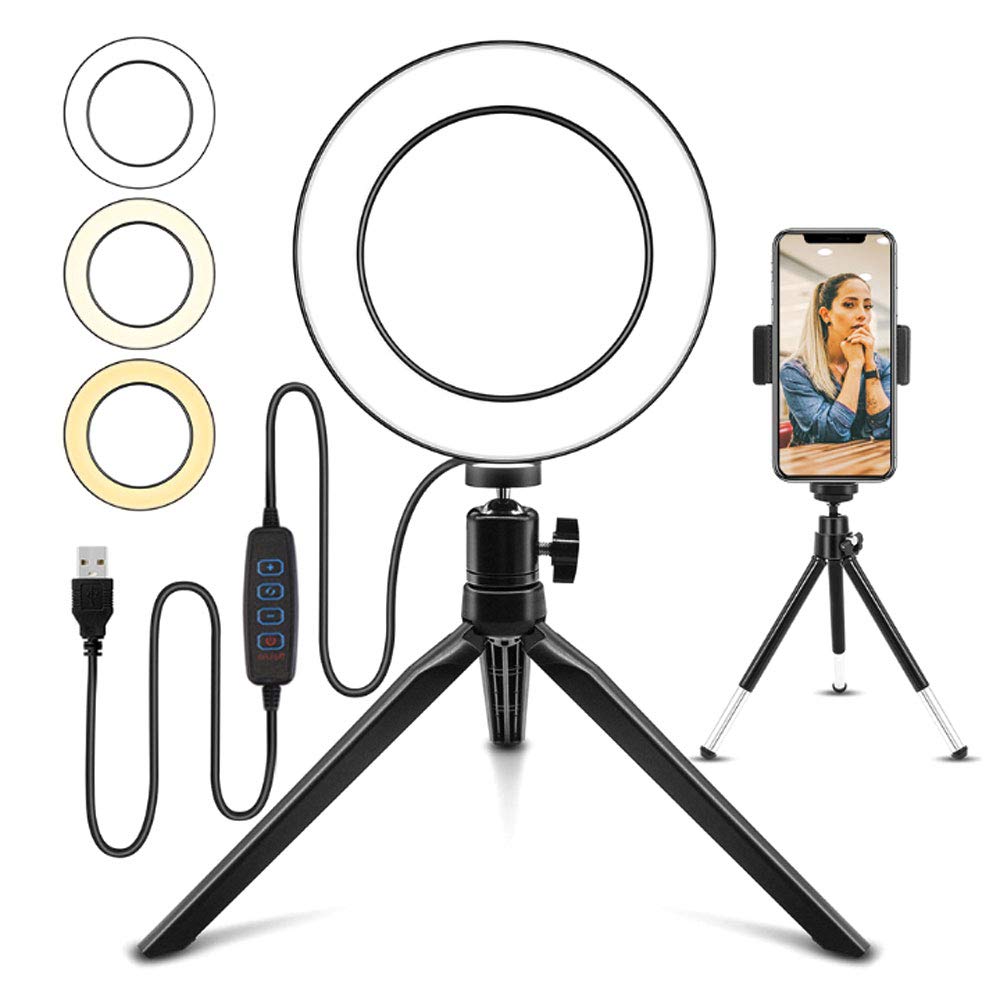 Anello Luminoso a LED con Cavo USB per Telefono + Telecomando per Trucco, Luce per Selfie con Treppiedi Ring Light Luce LED ad Anello per trucco, fotografia selfie[6.2 inch/16 cm]