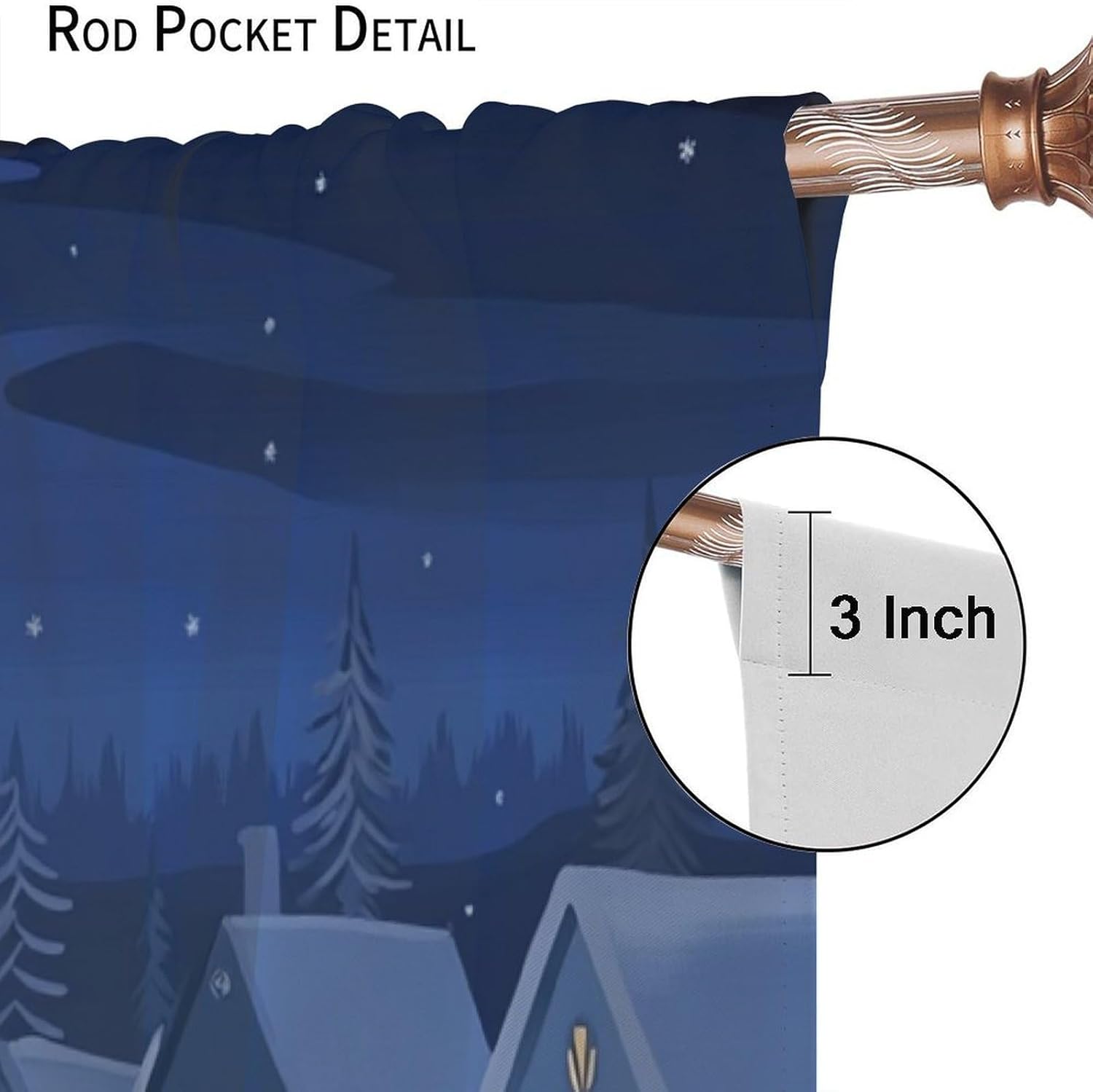 Fantasy Fox Christmas Tree Blackout Window Curtain Panels, Snowy Star Cottage Rod Pocket Window Drapes for Living Room Bedroom, 2 Panels, Each 21W x 63L