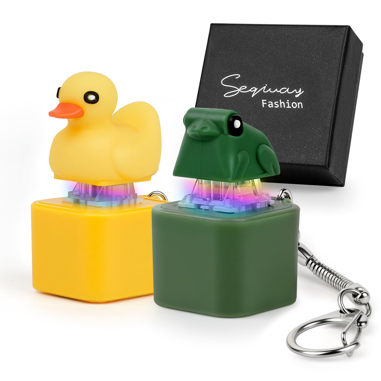 Sequiay Duck & Frog Keychain, Croaking Keyboard Keychain, Adults Fidget Toy with Sound, Rechargeable Noise Maker with Colorful Lights, Fun& Portable Toy for Anxiety Relief (2PCS)-image-19