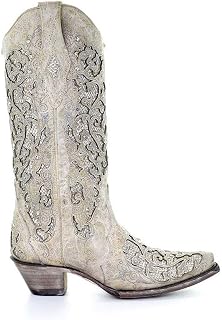 Corral Women's White Glitter Inlay & Crystals White Cowgirl Boots, Size 7.5 Wide Price In India