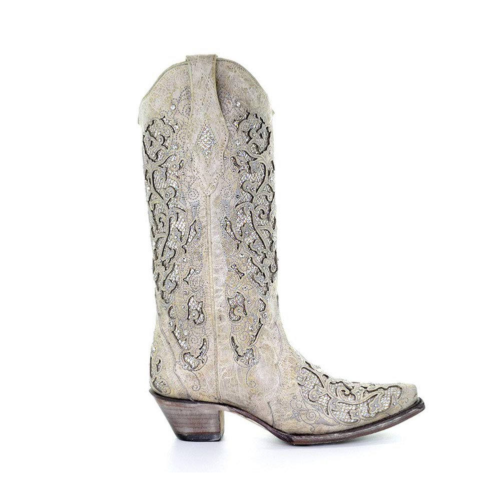 Corral Women's White Glitter Inlay & Crystals White Cowgirl Boots, Size 7.5 Wide - Review, Price and Buying Guide