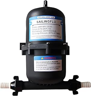 0.75L 125PSI Pre-Pressurized Accumulator Tank - Internal Bladder for Water Pump Flow Control, Reduces Cycling, Waterproof, for RV, Marine, Boat & Off-Grid Systems