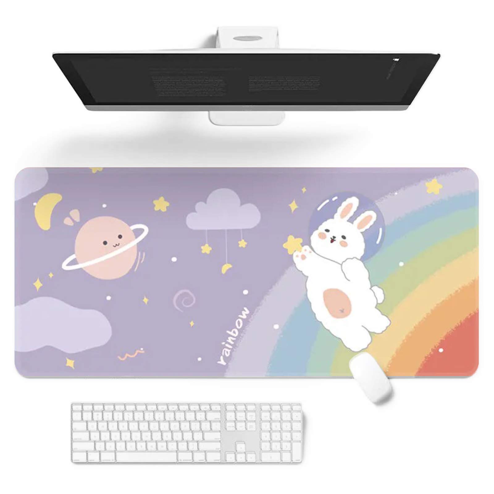 Cute Mouse Pad,Cartoons Keyboard Pad,32" x 12"Extended Desk Mat,Large Kawaii Gaming Mousepad with Non-Slip Rubber Base,Durable Stitched Edges Waterproof Mat for Office Home Work Gamer (H)