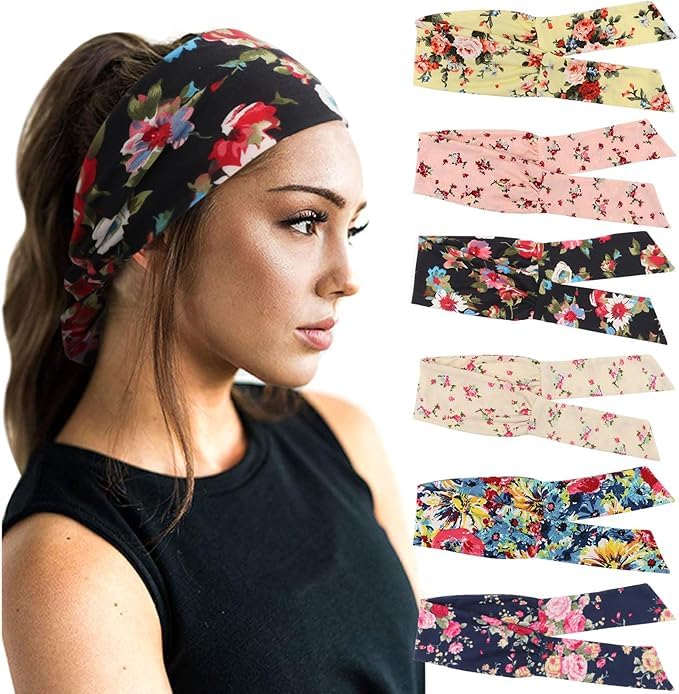 6 sztuk damskich opasek na czoło w stylu boho opaska na głowę z nadrukiem opaska na czoło węzeł skręcona elastyczna opaska na głowę owijana śliczna ozdoba do włosów