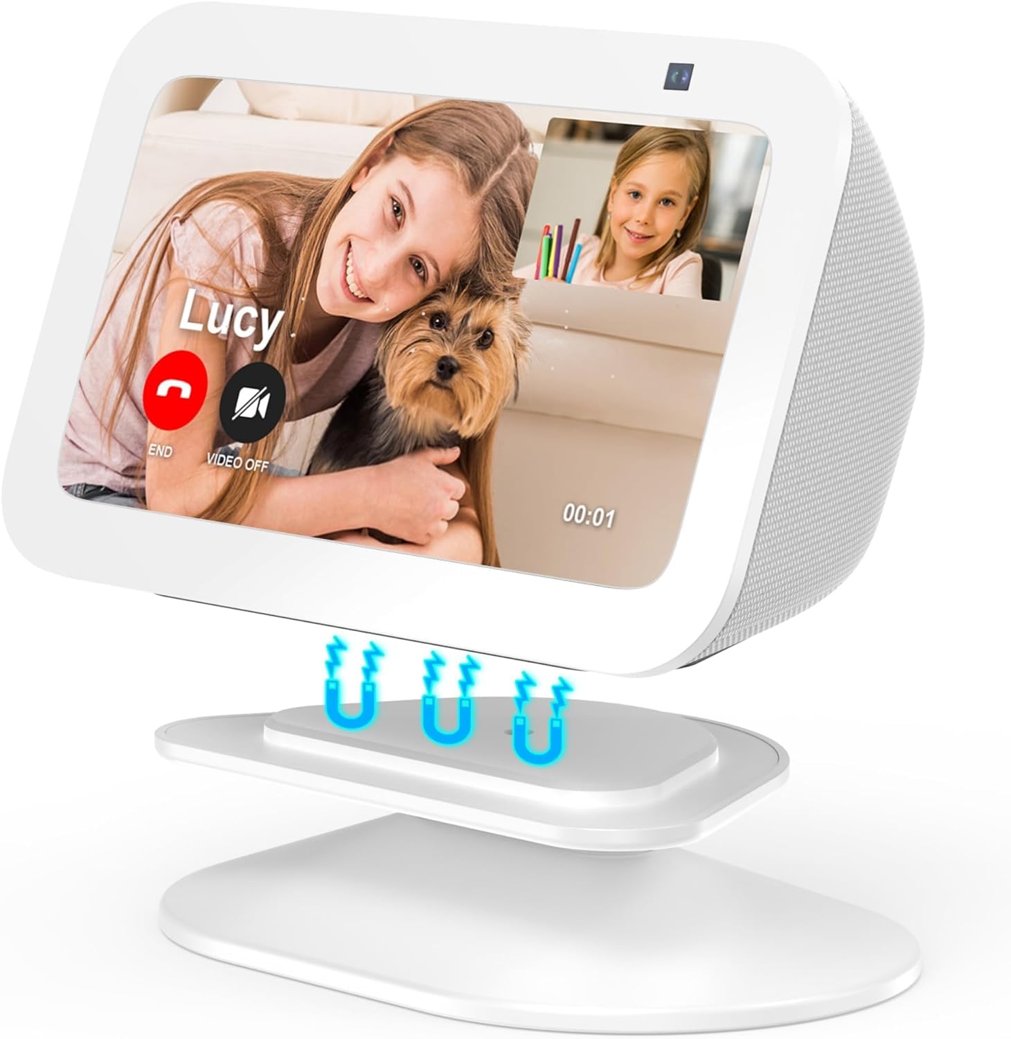 CENXI Stand for Echo Show 5 (3rd Gen) - Adjustable Tilt Swivel Holder, Magnetic Table Stand Accessories for Echo Show 5 3rd Generation, Non-Slip Base (White)