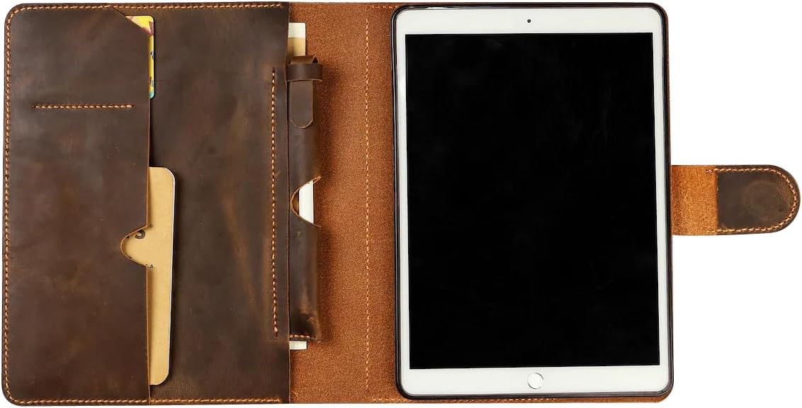 Vintage Distressed Leather iPad Stand Cover for 2024 iPad Pro Air 11 13 inch, Leather Magnetic Closure for iPad Pro 12.9 Organizer case IXPMC