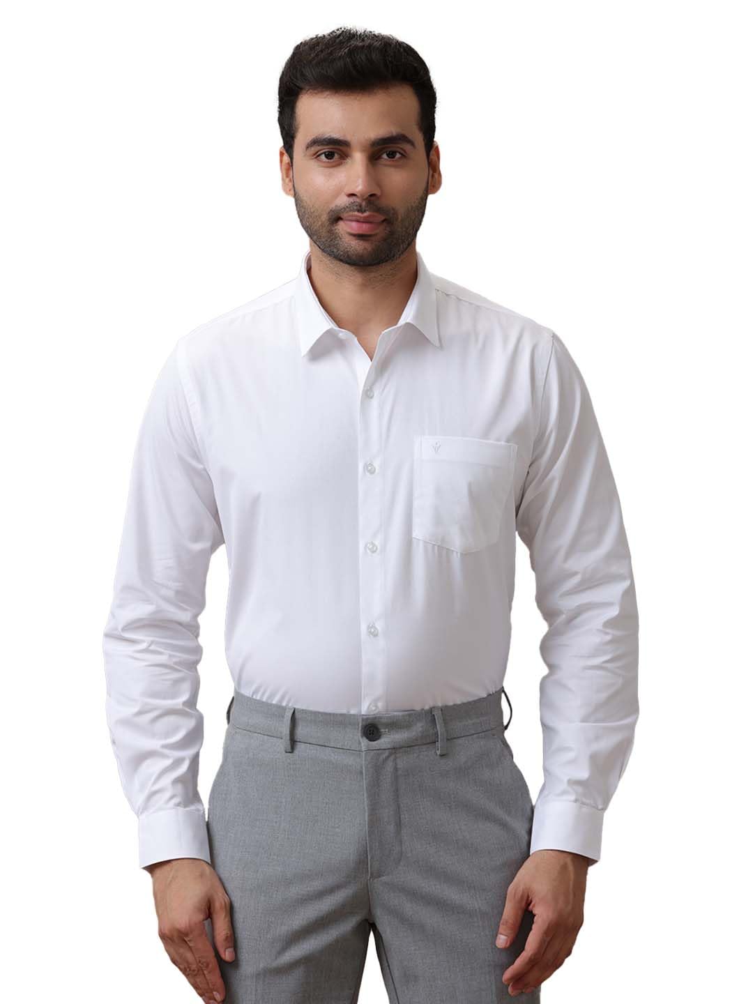 ramraj cotton RAMRAJ Men's Solid White Cotton Spread Collar Regular Fit Full Sleeve Formal Shirt with Chest Pocket-picture-16