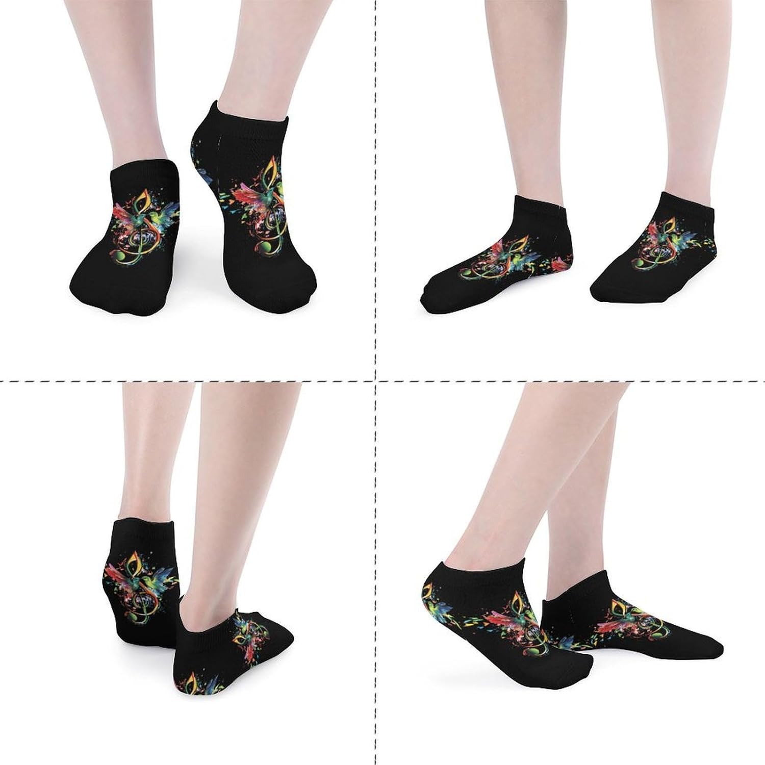 Musical Instrument Treble Clef Bird Music 5 Pairs Ankle Socks for Men Women No Show Low Cut Athletic Short Socks