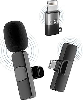 Wireless Lavalier Noise Reduction Microphone for iPhone, Smartphones, Tablet, Laptop - 2.4GHz Lapel Mic for Cell Phones Recording YouTube Live Stream Tiktok Vlog Interview (Black)
