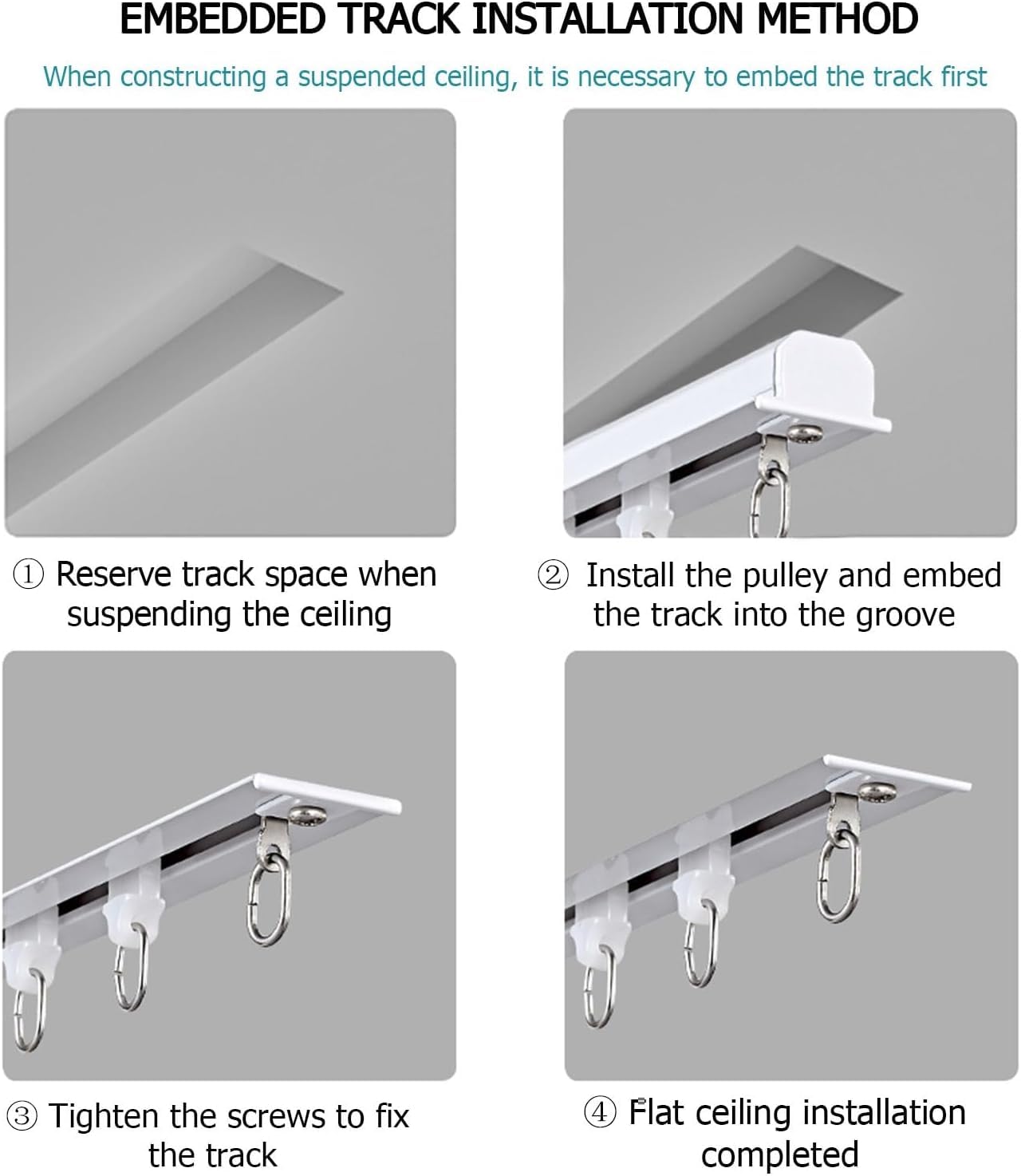 Rail de rideau robuste, rail de rideau encastré caché, rail de rideau coulissant, ensemble de rails de rideau en aluminium, for séparateur de pièce (Color : B, Size : 300cm/10ft/2 * 150cm)