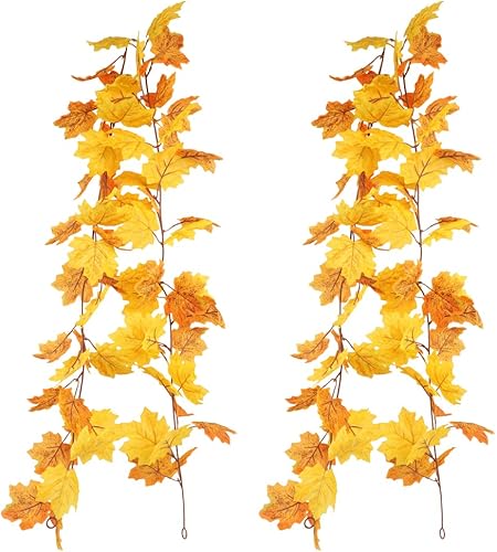 homEdge Guirnalda artificial de hojas de arce, 2 paquetes de 5.8 pies, guirnalda de vid colgante de otoño para decoración de Acción de Gracias y