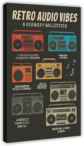 Retro Audio Vibes - Una colección Boombox de los años 80 y 90 - Póster impreso en lienzo para pared, para el hogar, escuela, oficina, decoración,